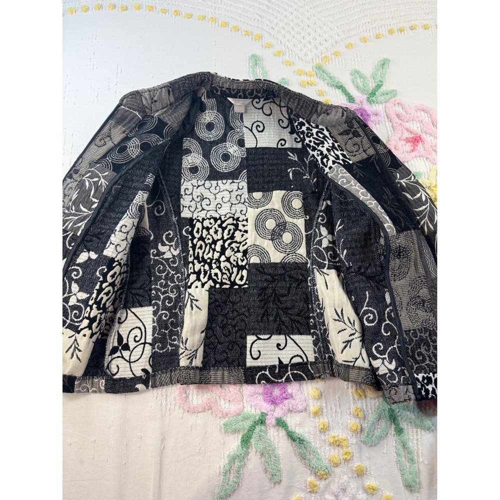 Christopher Banks Patchwork Blazer‎ Jacket Black White Gray Women's M - Picture 9 of 9